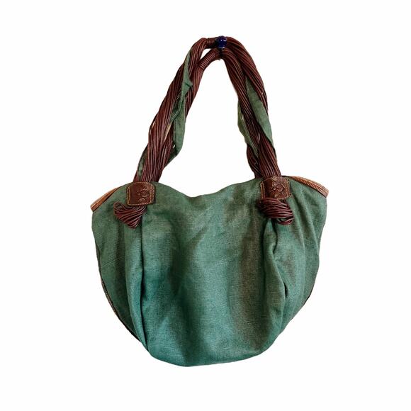 LUANA Green Canvas Hobo Bag Strappy Dual Handle Shoulder Handbag Zip Closure GUC - Picture 11 of 14